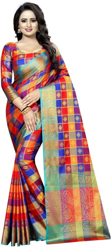 Self Design Patola Cotton Silk Saree  (Multicolor)