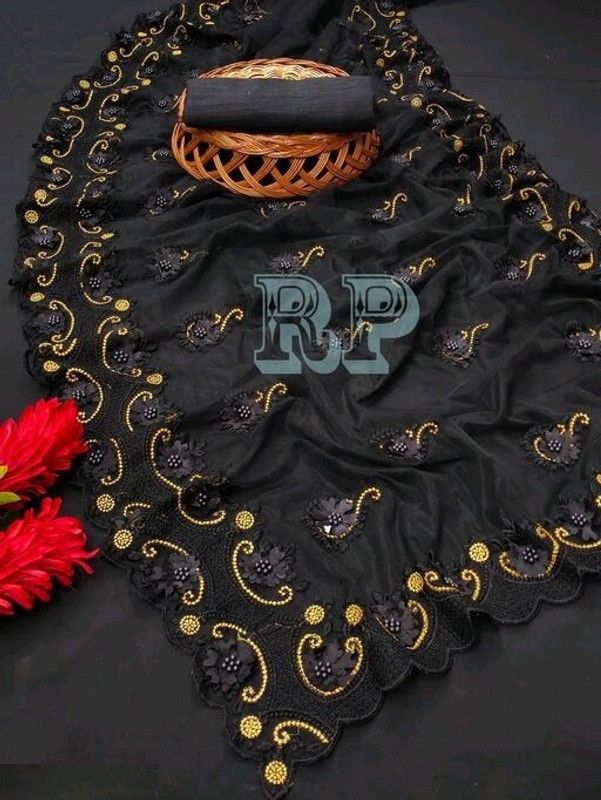 Embroidered Bollywood Silk Blend, Art Silk Saree  (Black)