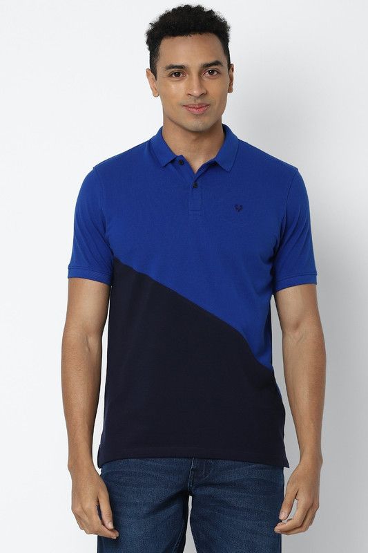 Men Self Design Polo Neck Poly Cotton Blue T-Shirt