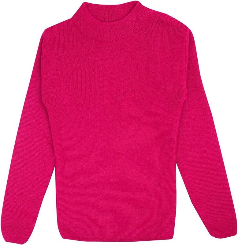 Girls Solid Crew Neck Pink Sweater