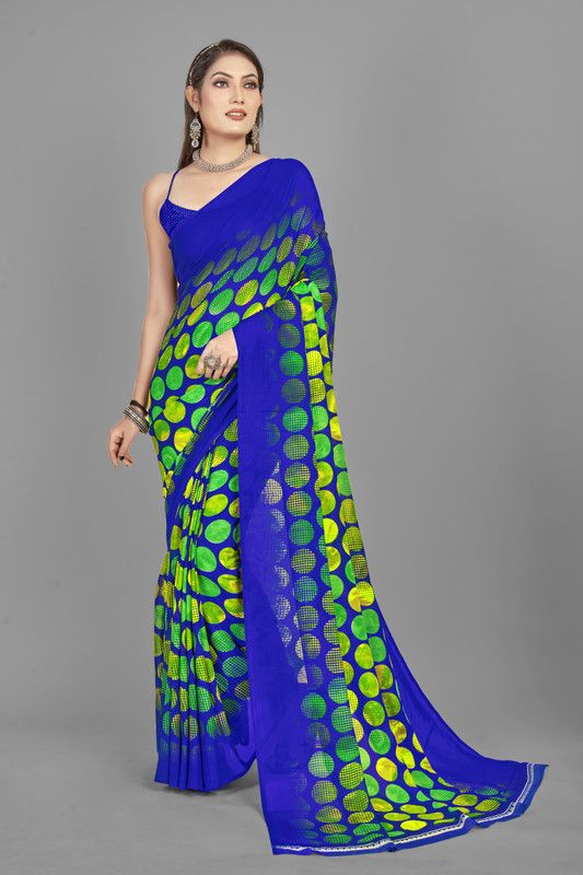 Geometric Print Daily Wear Georgette Saree  (Blue, Green)