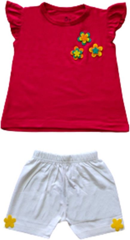 Baby Girls Casual T-shirt Shorts  (Red)