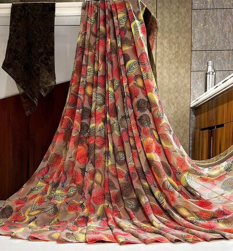 Printed Chettinadu Georgette, Chiffon Saree  (Pack of 2, Maroon, Beige)