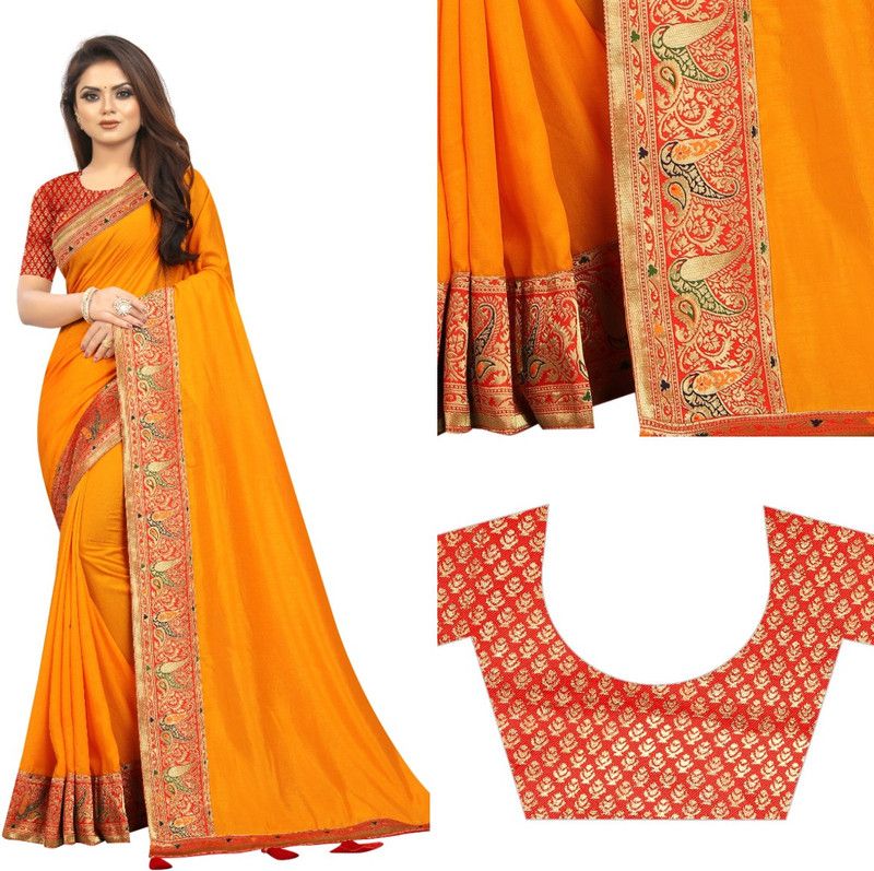 Embellished Fashion Art Silk Saree  (Yellow)