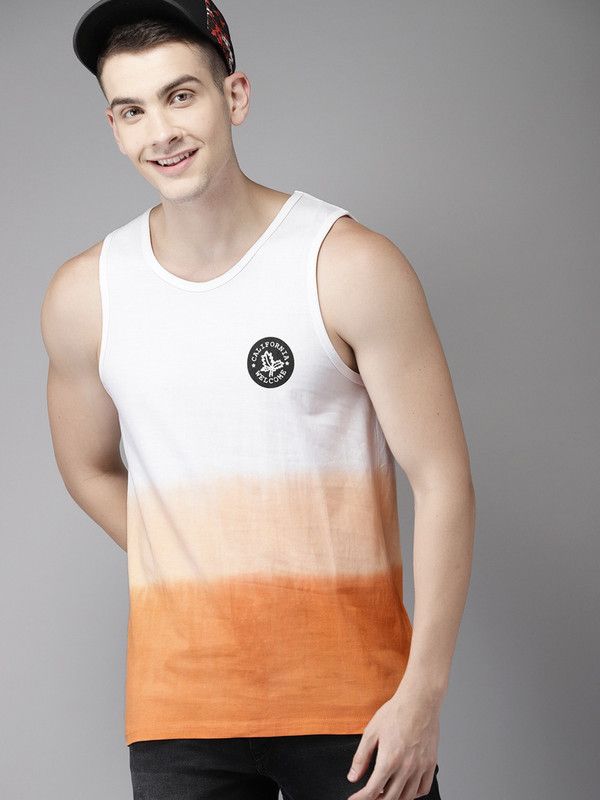 Men Tie & Dye Round Neck Cotton Blend White T-Shirt