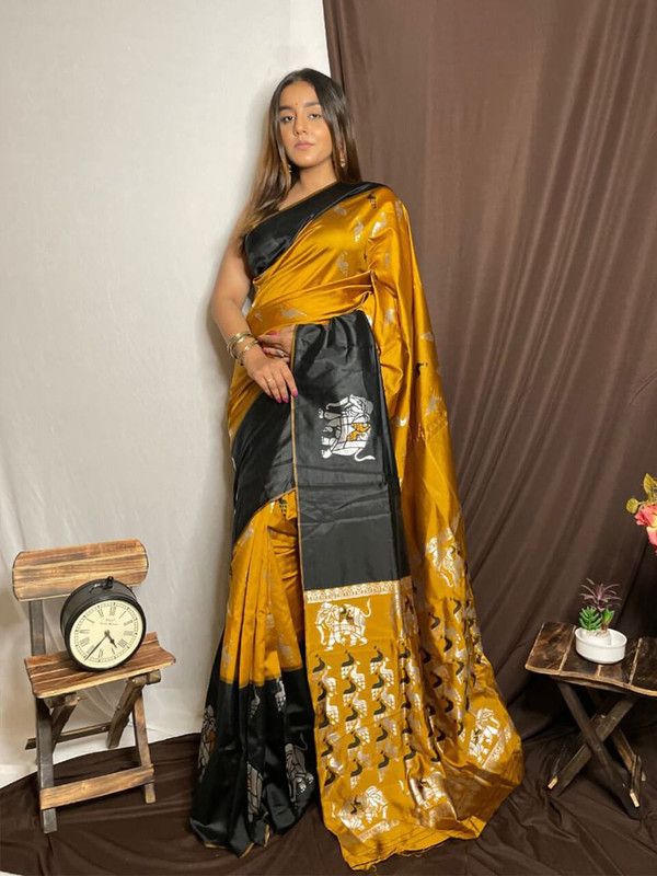 Woven Fashion Art Silk Saree  (Yellow)