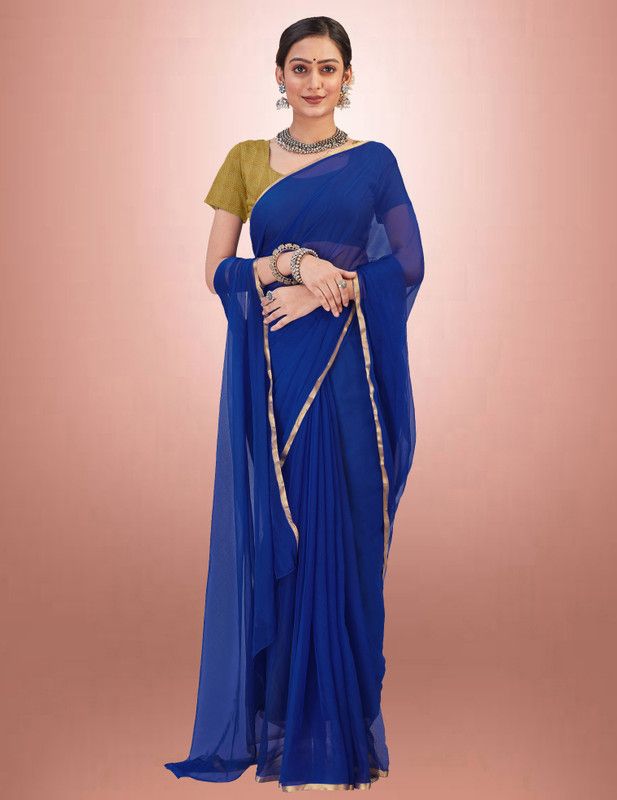 Solid/Plain, Embellished, Woven Kanjivaram Jacquard, Cotton Silk Saree  (Dark Blue)