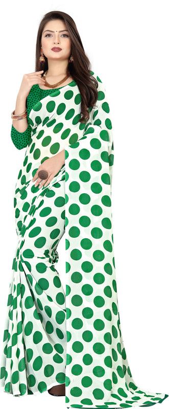 Daily Wear Georgette Saree  (White, Green)