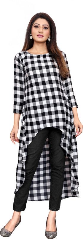 Casual Checkered Women White, Black Top