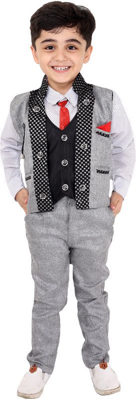 Boys Party(Festive) Shirt Trouser  (Multicolor)