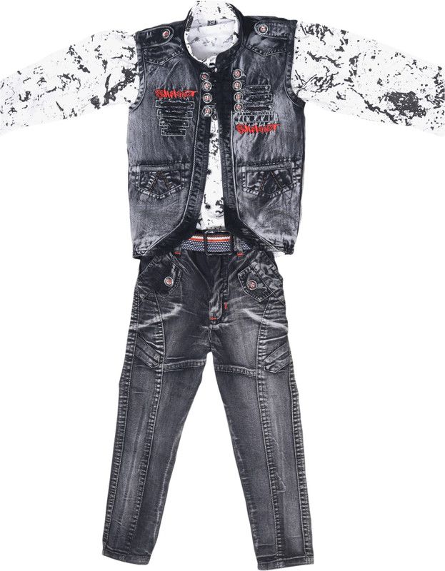 Boys Party(Festive) Shirt Jacket, Pant  (Grey)