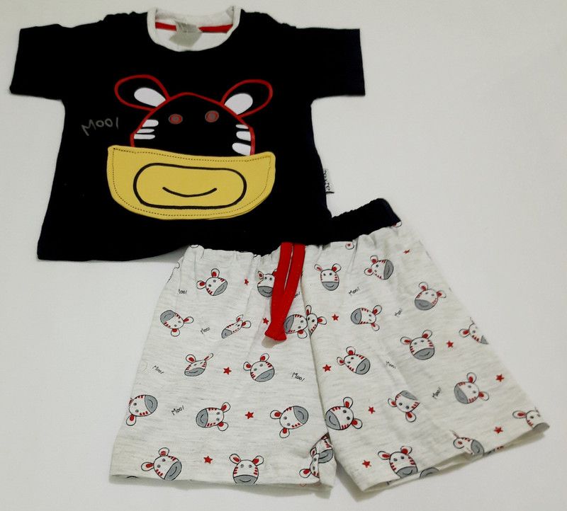 Baby Girls Casual T-shirt Shorts  (Black)