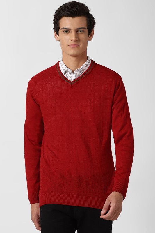 Men Solid Maroon Sweater