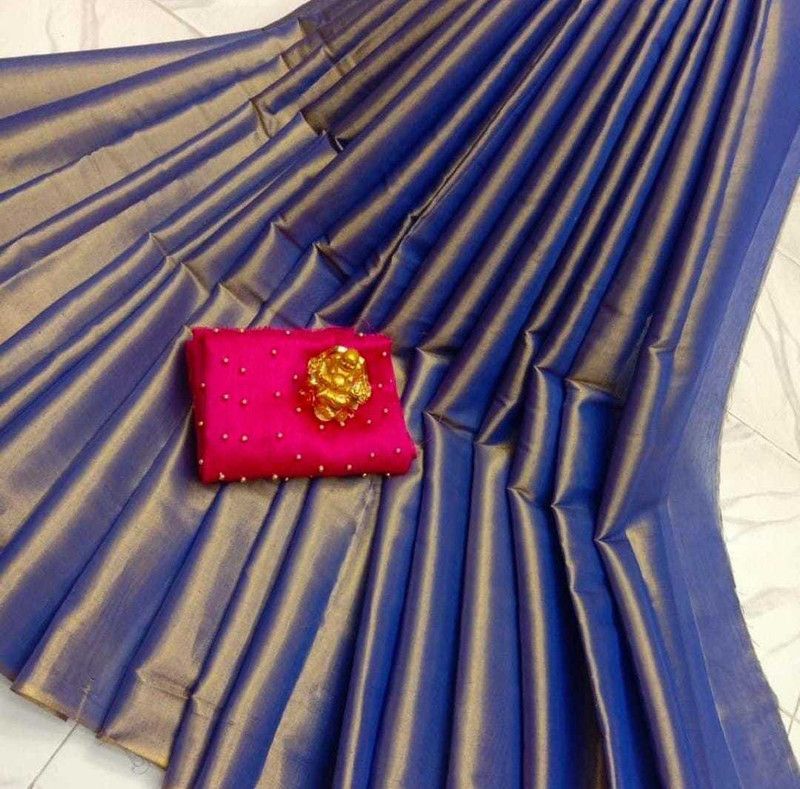 Solid Fashion Tissue Silk Saree  (Purple)