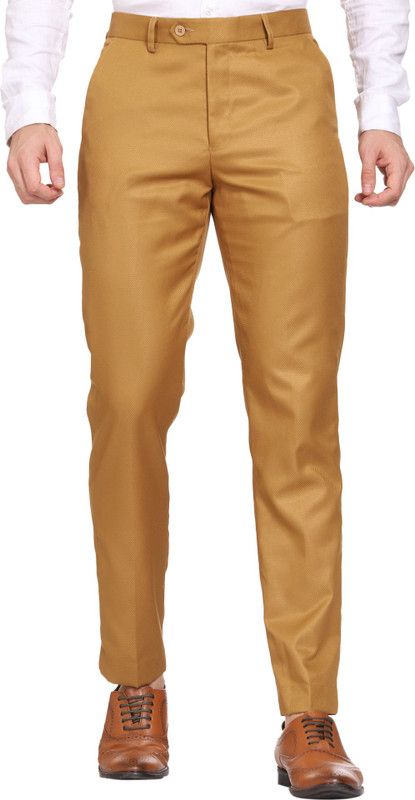Men Slim Fit Gold Viscose Rayon Trousers