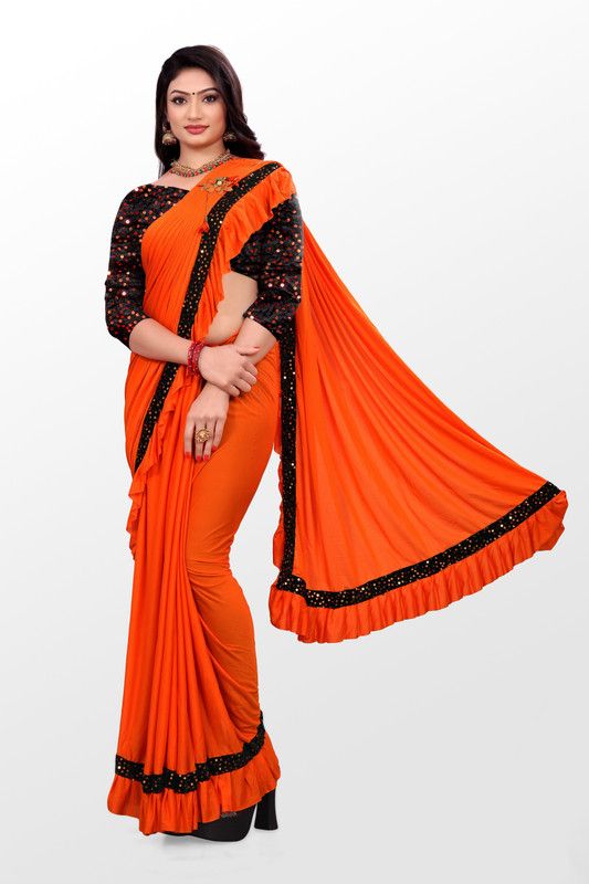 Embellished Bollywood Lycra Blend Saree  (Orange, Multicolor)
