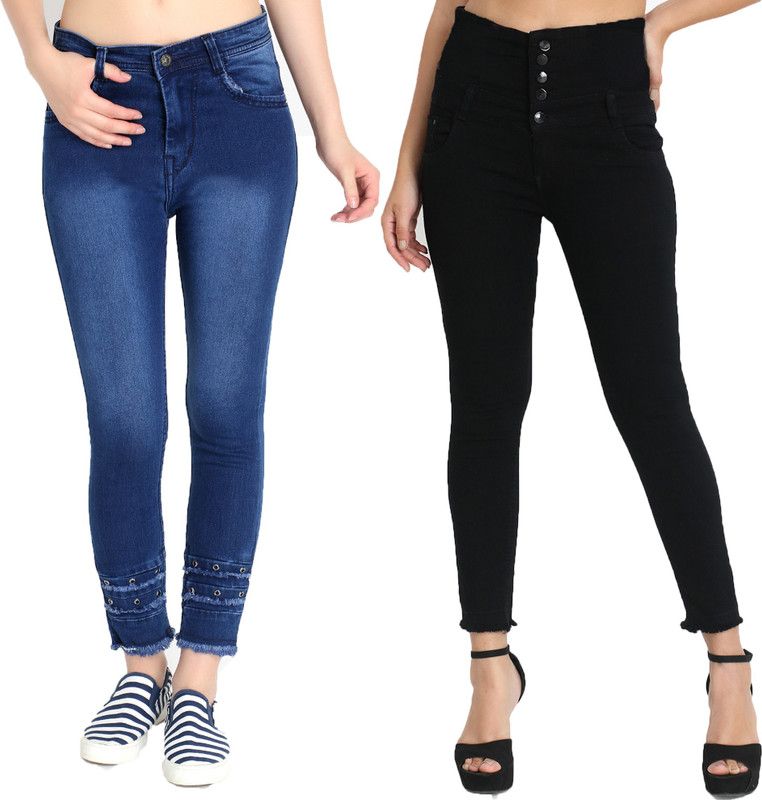 Women Skinny High Rise Multicolor Jeans  (Pack of 2)