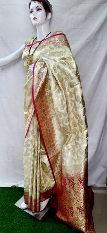 Banarasi Silk Blend Saree  (Cream)