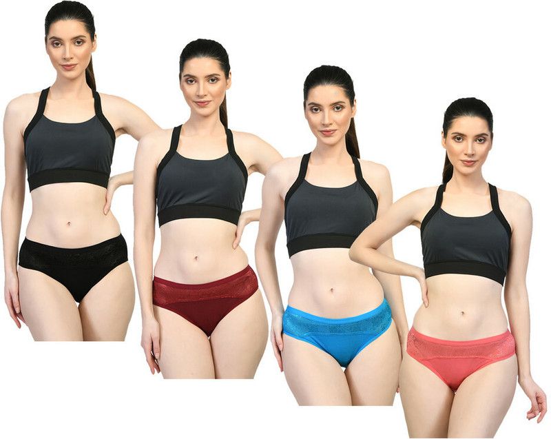 Pack of 4 Women Hipster Pink, Maroon, Black Panty