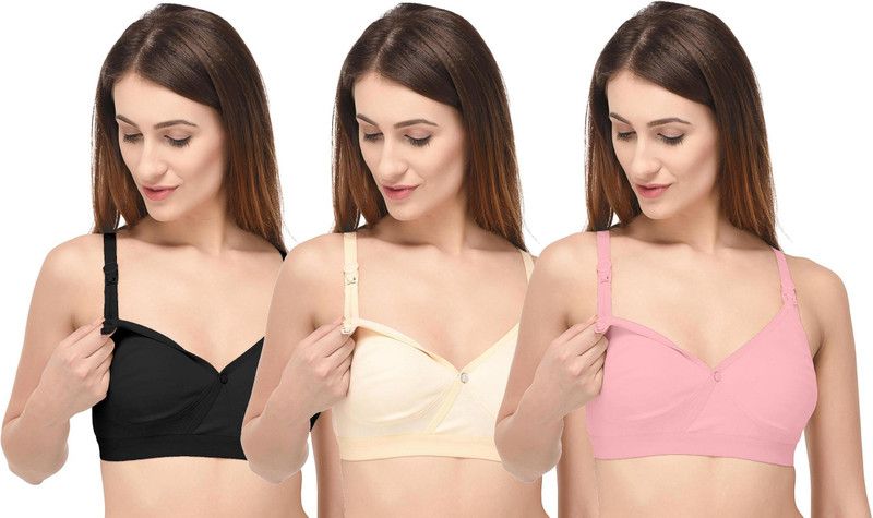 Pack of 3 Women Maternity/Nursing Non Padded Bra  (Pink, Beige, Black)