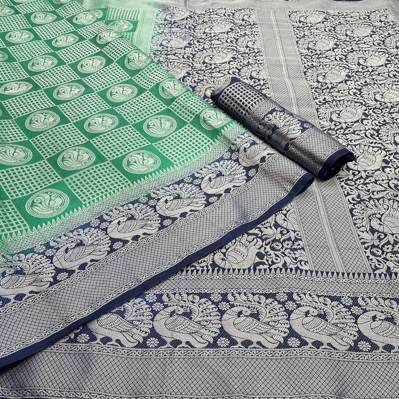 Self Design Banarasi Jacquard, Cotton Silk Saree  (Dark Green, Grey)