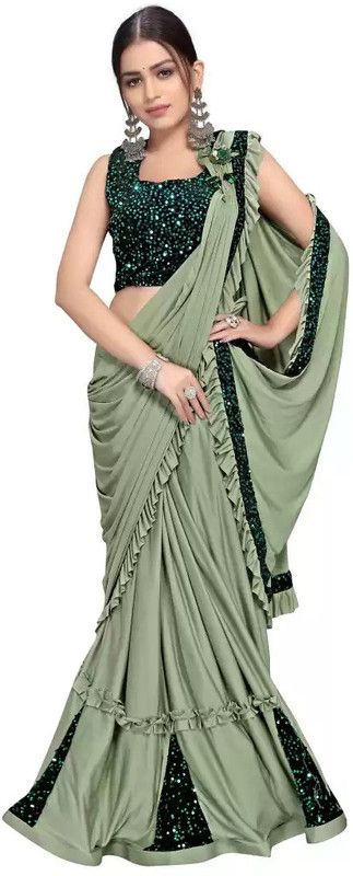 Embellished Bollywood Polyester Saree  (Light Green)