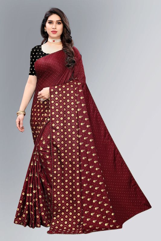 Embellished Bollywood Cotton Silk Saree  (Maroon)