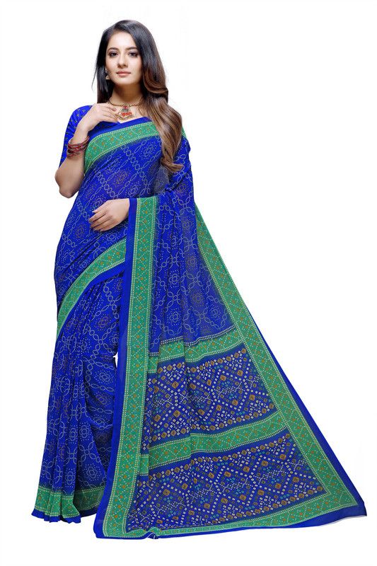 Digital Print, Woven, Floral Print Bandhani Georgette Saree  (Blue)
