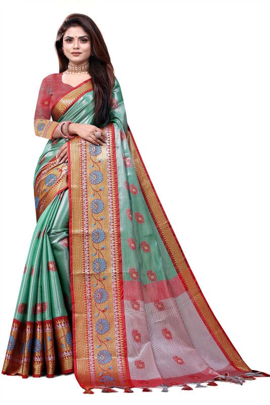 Woven Kanjivaram Organza Saree  (Multicolor)