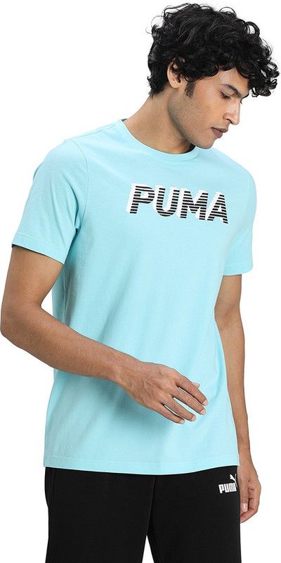 MODERN SPORTS Logo Tee Men Printed Round Neck Cotton Blend Blue T-Shirt