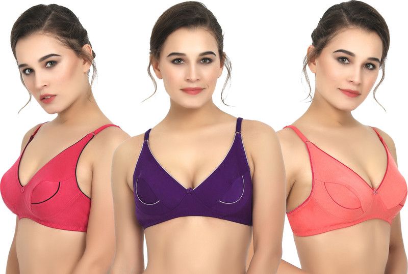 Pack of 3 Women Full Coverage Non Padded Bra  (Purple, Pink, Orange)