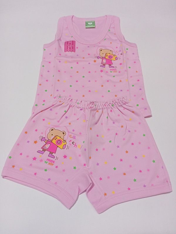 Baby Girls Casual T-shirt Pyjama  (Pink)