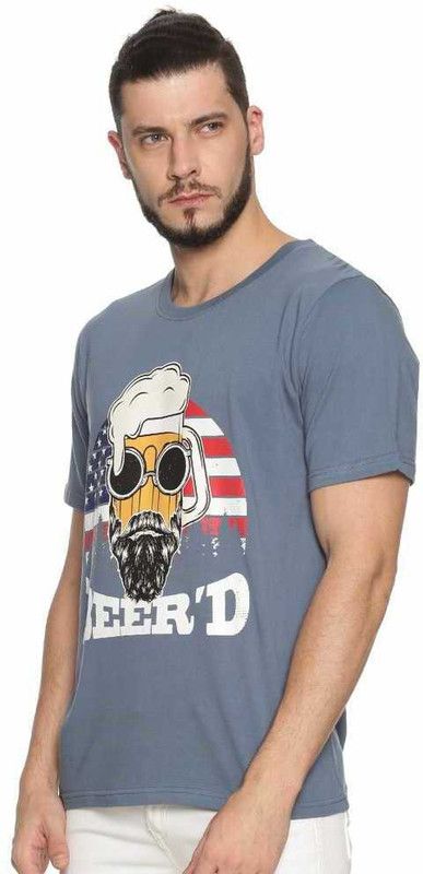 T-Shirt for Men Men Printed Round Neck Cotton Blend Blue T-Shirt