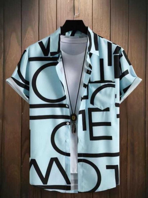 Men Floral Print Party Light Blue Shirt