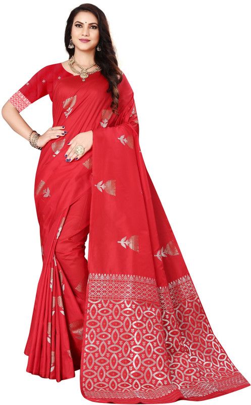 Printed Bollywood Art Silk, Silk Blend Saree  (Red)