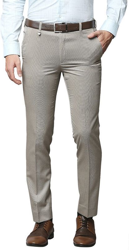 Men Skinny Fit Beige Polycotton Trousers