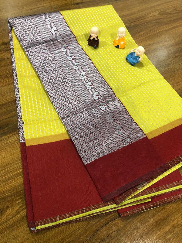 Kanjivaram Jacquard, Pure Silk Saree  (Yellow, Maroon)