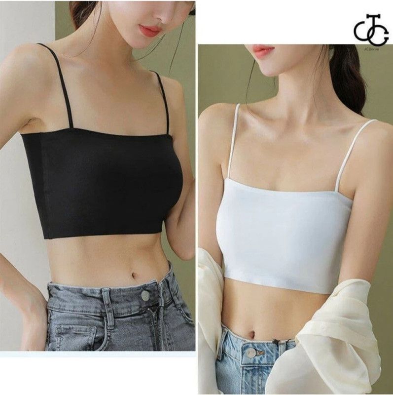 Pack of 2 Women Cami Bra Lightly Padded Bra  (White, Black)