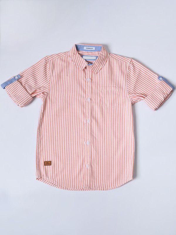 Boys Regular Fit Striped Spread Collar Casual Shirt