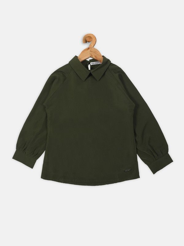 Girls Polyester Full Sleeve Top  (Dark Green, Pack of 1)