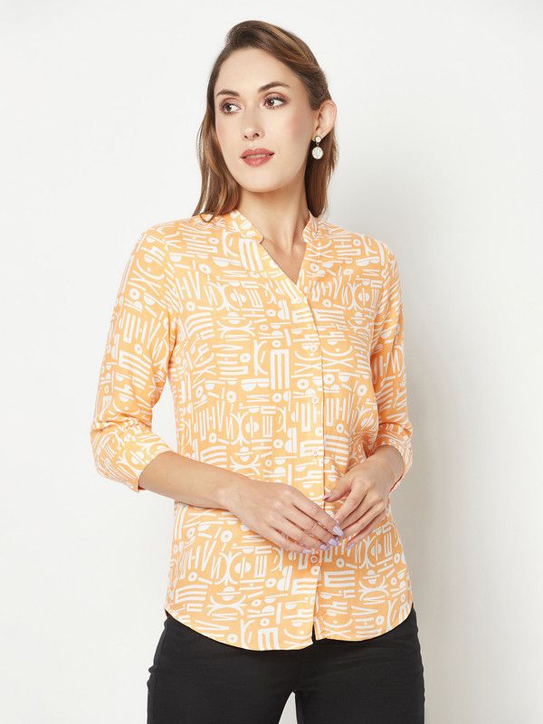 Women Slim Fit Printed Mandarin Collar Casual Shirt