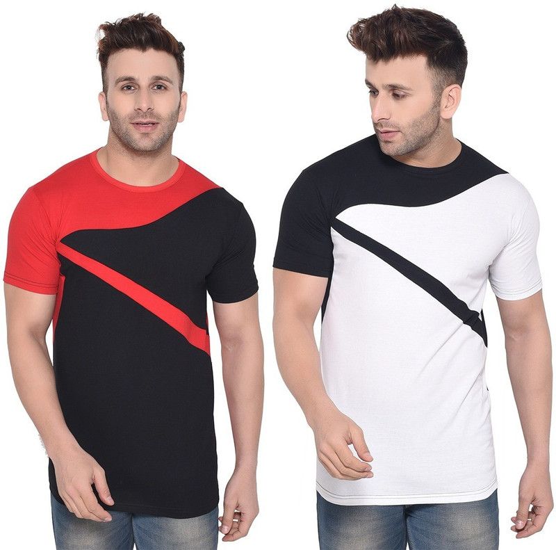 Pack of 2 Faizaan Men Solid Round Neck Cotton Blend Multicolor T-Shirt