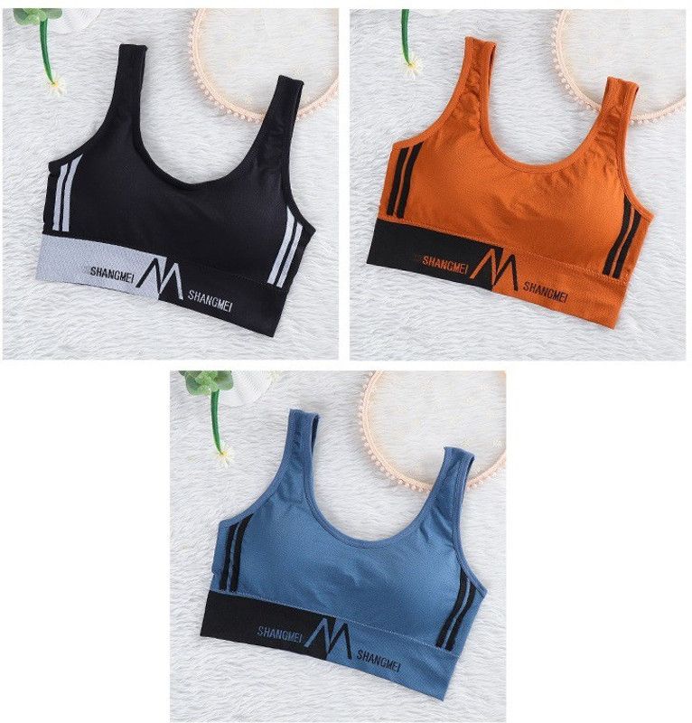 Pack of 3 Women Cami Bra Lightly Padded Bra  (Black, Orange, Blue)