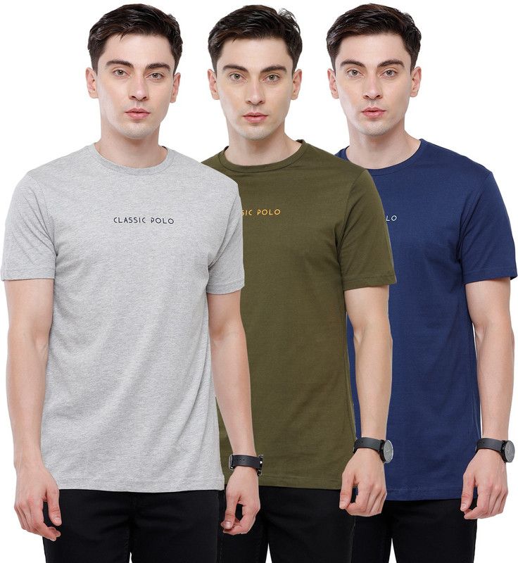 Pack of 3 Men Solid Round Neck Pure Cotton Multicolor T-Shirt