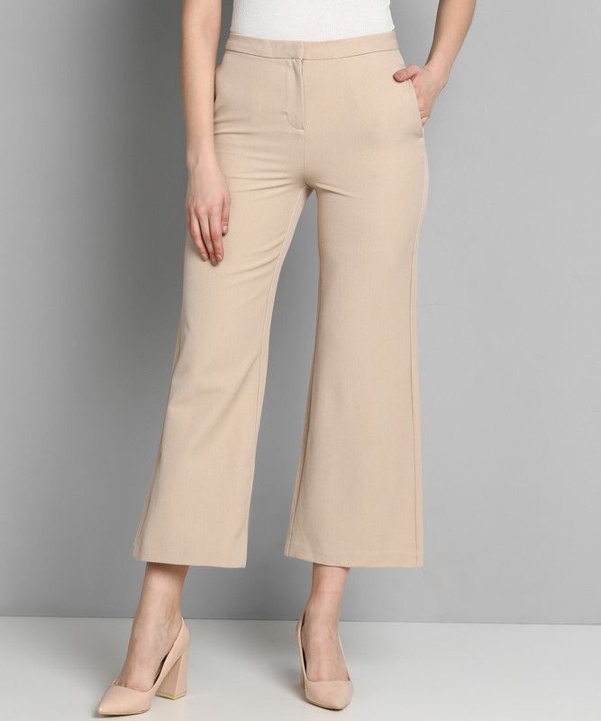 Women Regular Fit Beige Viscose Rayon Trousers