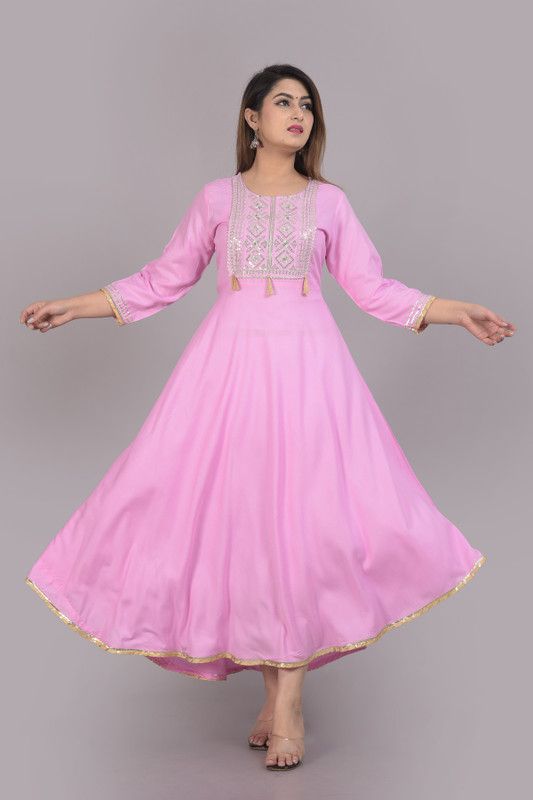 Dyed Rayon Blend Stitched Anarkali Gown  (Pink)