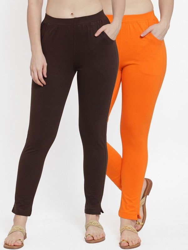 TAG-7 Ankle Length Ethnic Wear Legging  (Orange, Solid)