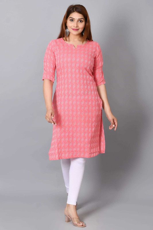 Women Embroidered Pure Cotton Straight Kurta  (Pink)