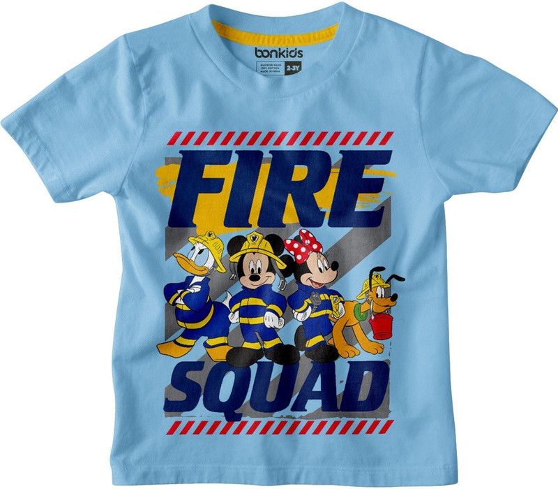 Boys Cartoon/Superhero Pure Cotton T Shirt  (Light Blue, Pack of 1)
