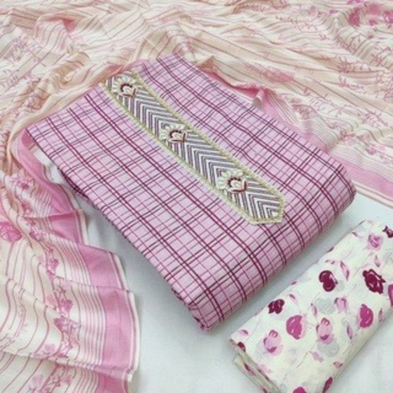 Unstitched Cotton Blend Salwar Suit Material Checkered, Printed